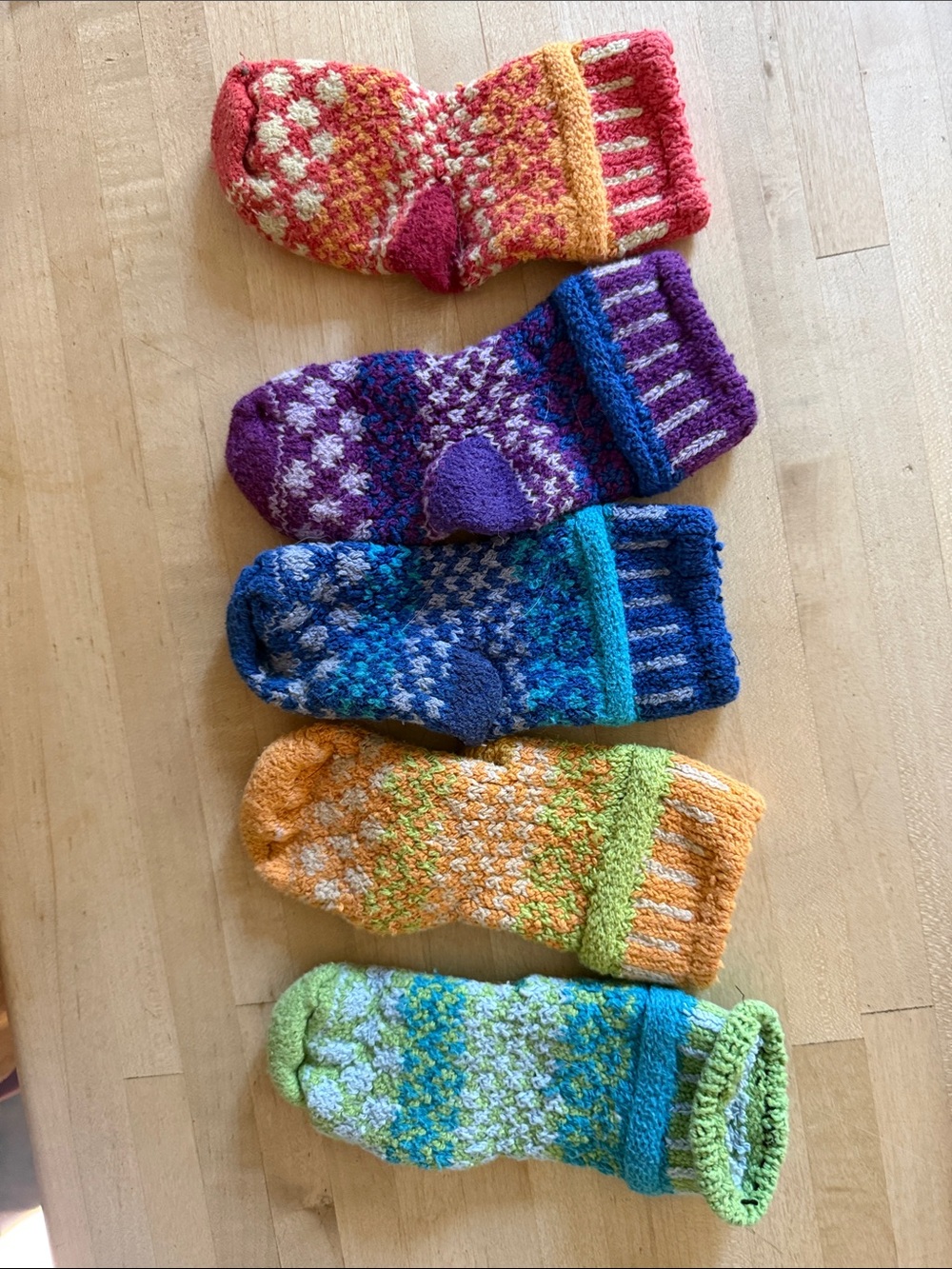 Solmate Handmade Colorful Knit Wool Socks - Multicolor Set 5 socks. 1 spare.